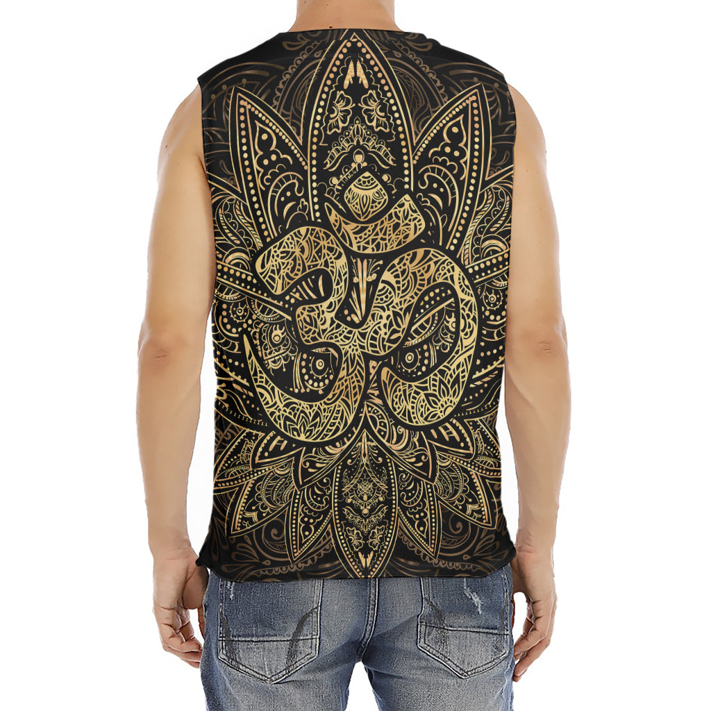 Gold Om Lotus Print Men's Fitness Tank Top