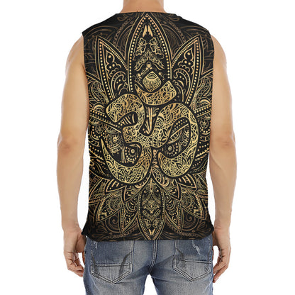 Gold Om Lotus Print Men's Fitness Tank Top