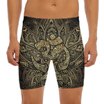 Gold Om Lotus Print Men's Long Boxer Briefs