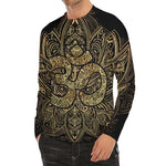 Gold Om Lotus Print Men's Long Sleeve Rash Guard