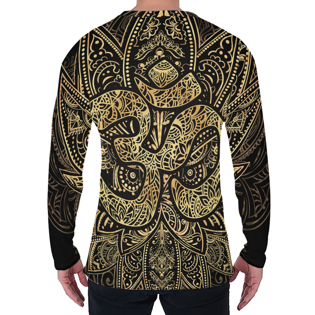 Gold Om Lotus Print Men's Long Sleeve T-Shirt