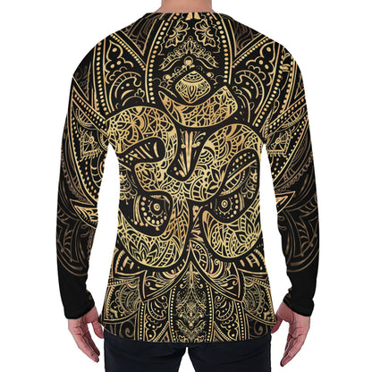 Gold Om Lotus Print Men's Long Sleeve T-Shirt