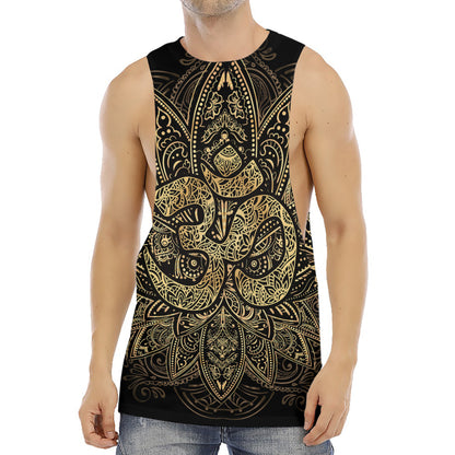 Gold Om Lotus Print Men's Muscle Tank Top