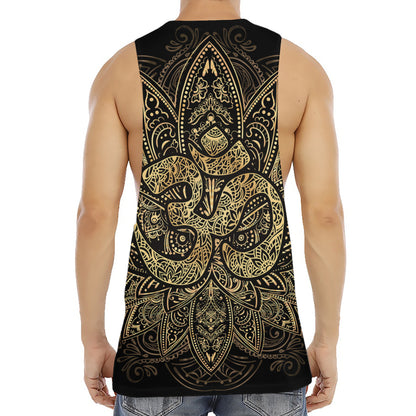 Gold Om Lotus Print Men's Muscle Tank Top