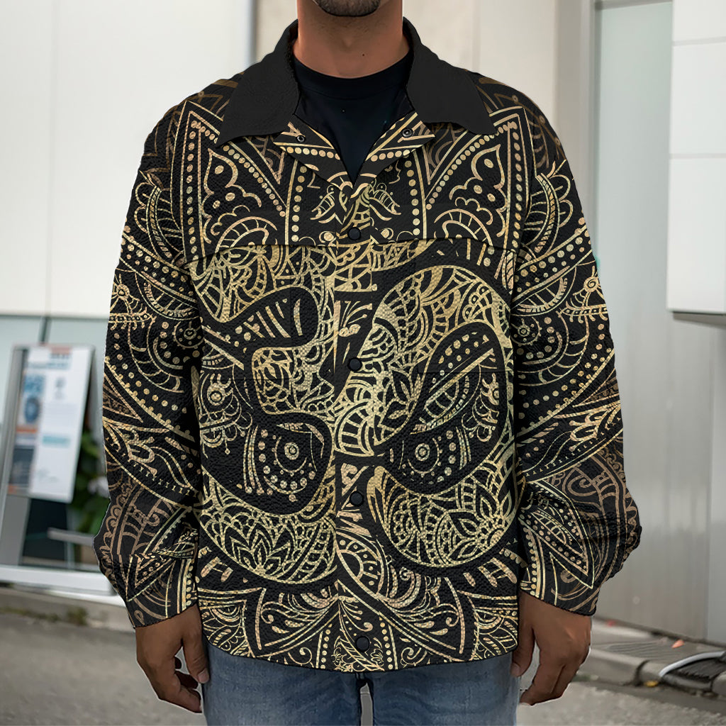 Gold Om Lotus Print Men's Shirt Jacket