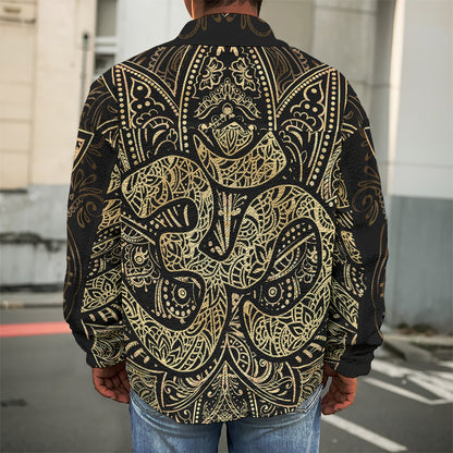 Gold Om Lotus Print Men's Shirt Jacket