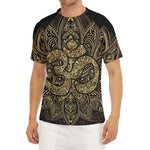 Gold Om Lotus Print Men's Short Sleeve Rash Guard