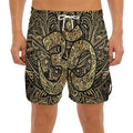 Gold Om Lotus Print Men's Split Running Shorts