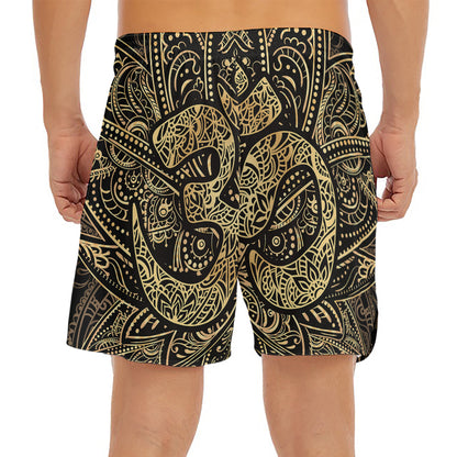 Gold Om Lotus Print Men's Split Running Shorts