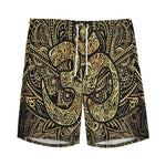 Gold Om Lotus Print Men's Sports Shorts