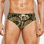 Gold Om Lotus Print Men's Swim Briefs