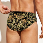 Gold Om Lotus Print Men's Swim Briefs