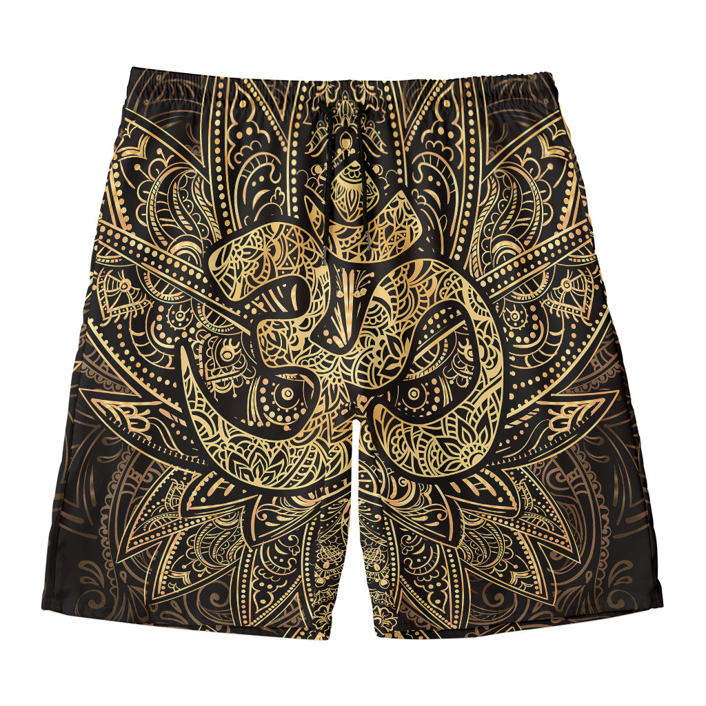 Gold Om Lotus Print Men's Swim Trunks
