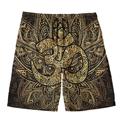 Gold Om Lotus Print Men's Swim Trunks