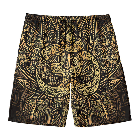 Gold Om Lotus Print Men's Swim Trunks