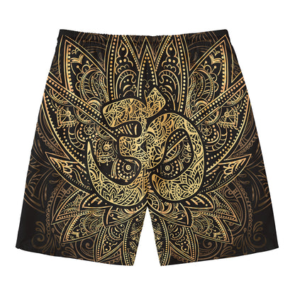 Gold Om Lotus Print Men's Swim Trunks