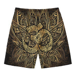 Gold Om Lotus Print Men's Swim Trunks