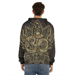Gold Om Lotus Print Men's Velvet Pullover Hoodie