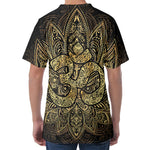 Gold Om Lotus Print Men's Velvet T-Shirt