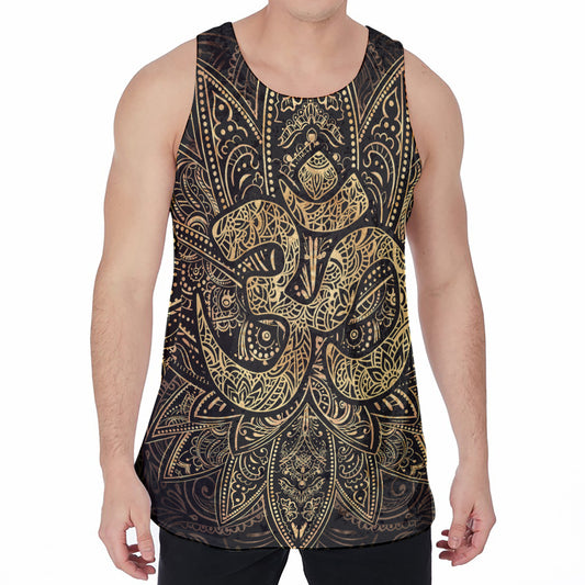 Gold Om Lotus Print Men's Velvet Tank Top