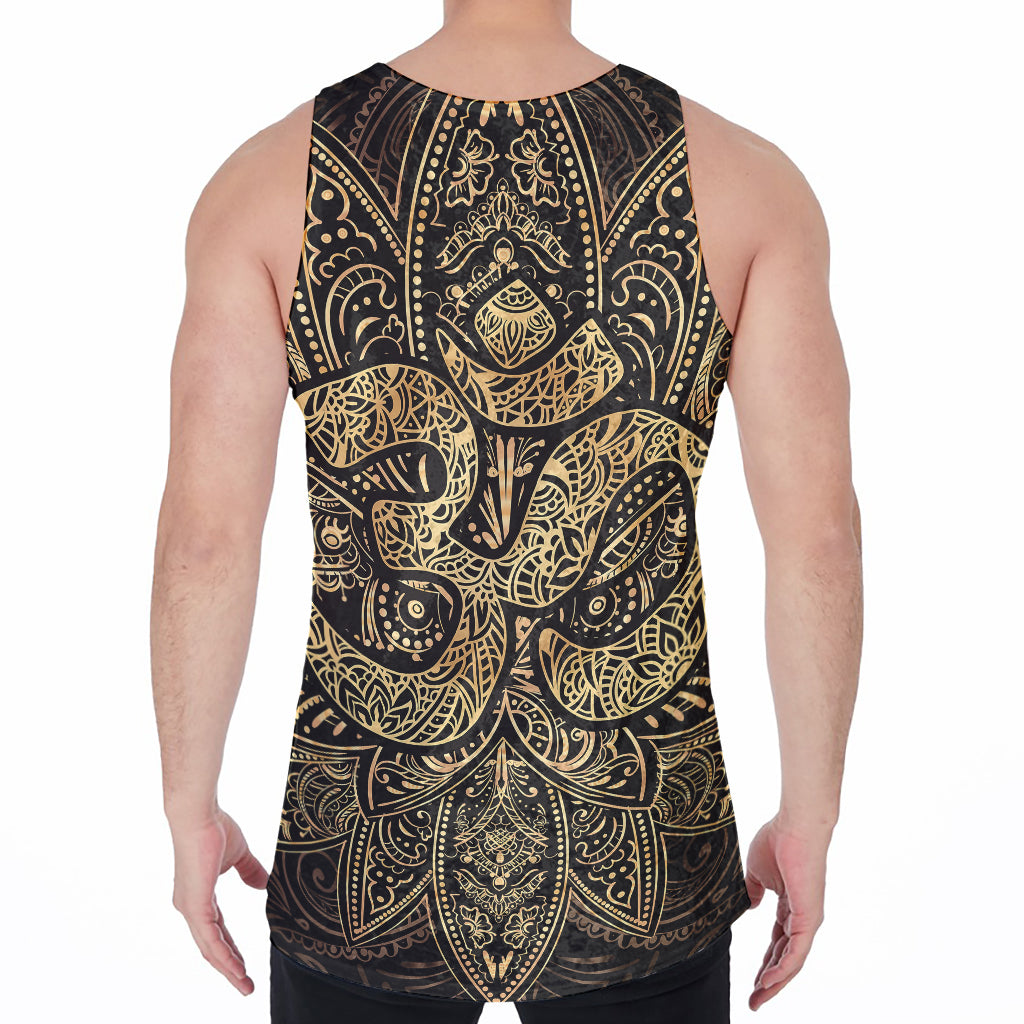 Gold Om Lotus Print Men's Velvet Tank Top