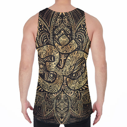 Gold Om Lotus Print Men's Velvet Tank Top