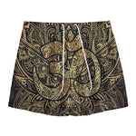 Gold Om Lotus Print Mesh Shorts