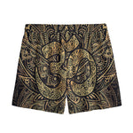 Gold Om Lotus Print Mesh Shorts
