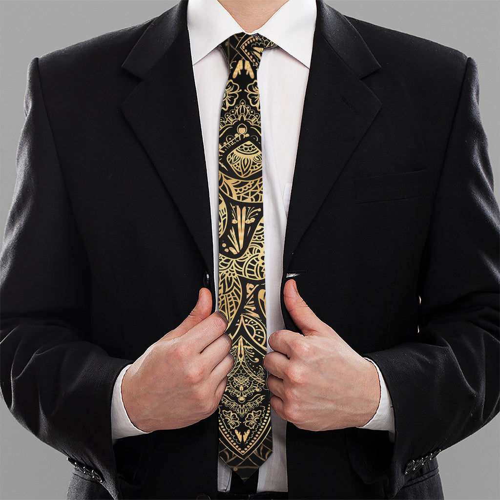 Gold Om Lotus Print Necktie