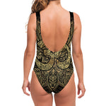 Gold Om Lotus Print One Piece Swimsuit