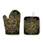 Gold Om Lotus Print Oven Mitt And Pot Holder Set