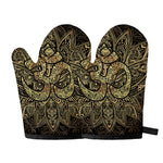 Gold Om Lotus Print Oven Mitts