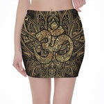 Gold Om Lotus Print Pencil Mini Skirt