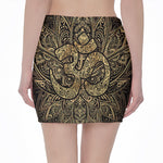 Gold Om Lotus Print Pencil Mini Skirt