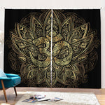 Gold Om Lotus Print Pencil Pleat Curtains