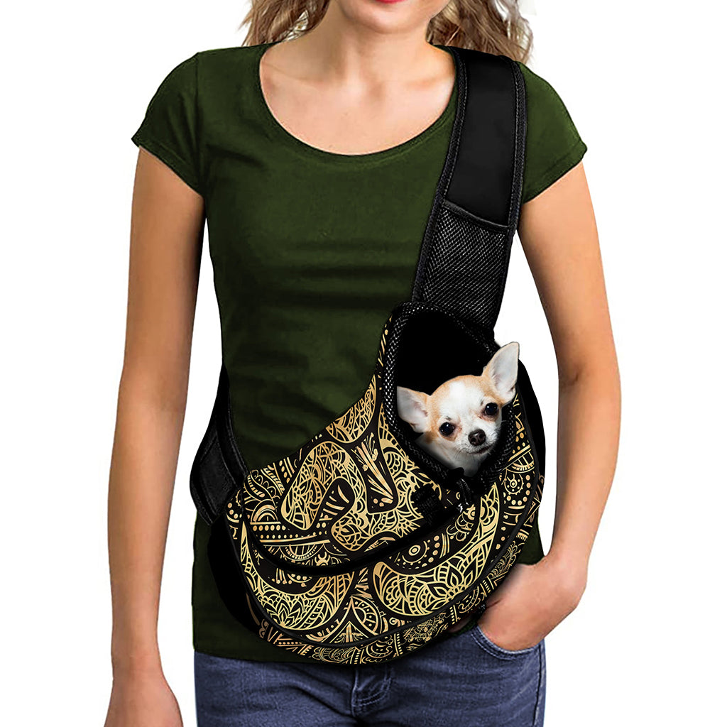 Gold Om Lotus Print Pet Sling Carrier
