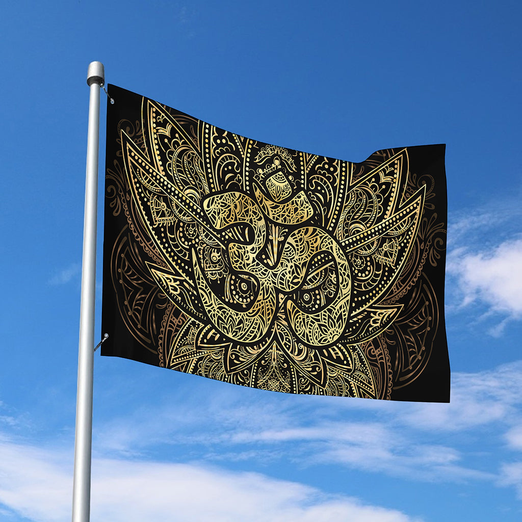 Gold Om Lotus Print Polyester Flag