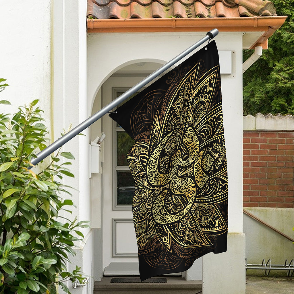 Gold Om Lotus Print Polyester Flag