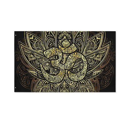 Gold Om Lotus Print Polyester Flag