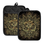 Gold Om Lotus Print Pot Holders With Pocket