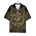 Gold Om Lotus Print Rayon Hawaiian Shirt
