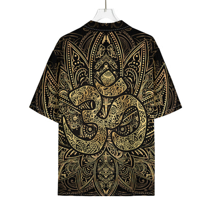 Gold Om Lotus Print Rayon Hawaiian Shirt