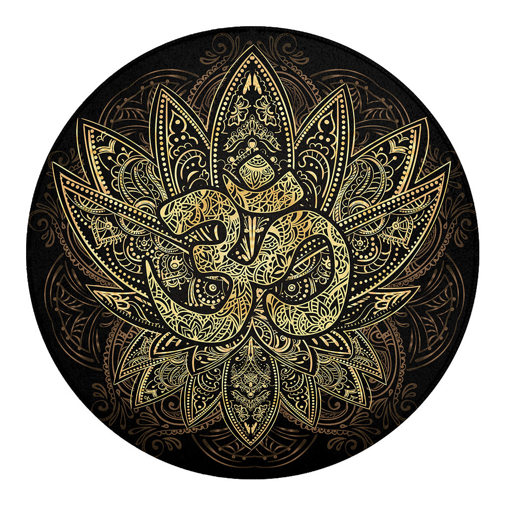 Gold Om Lotus Print Round Blanket