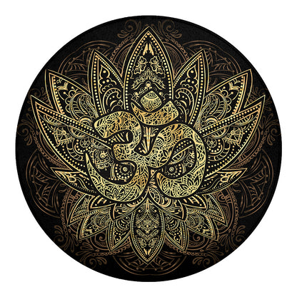 Gold Om Lotus Print Round Blanket