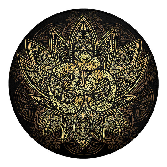 Gold Om Lotus Print Round Blanket
