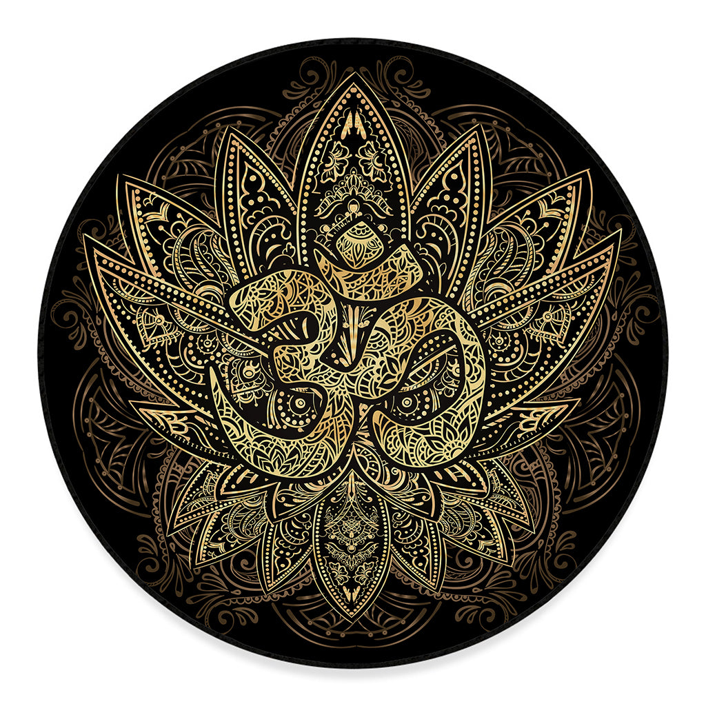 Gold Om Lotus Print Round Floor Mat