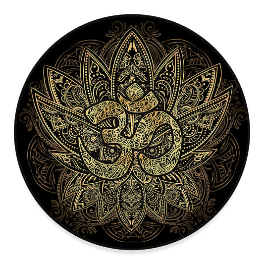 Gold Om Lotus Print Round Floor Mat