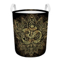 Gold Om Lotus Print Round Laundry Basket