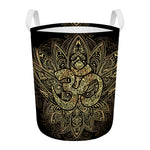 Gold Om Lotus Print Round Laundry Basket