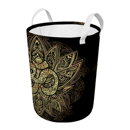 Gold Om Lotus Print Round Laundry Basket